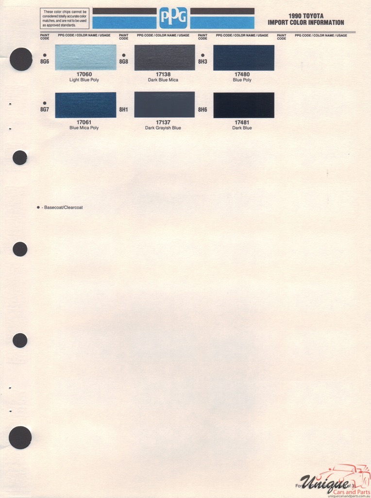 1990 Toyota Paint Charts PPG 3